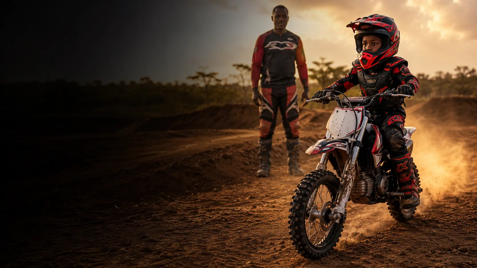 Pequeno piloto equipado numa mini mota da MotoKids Moz