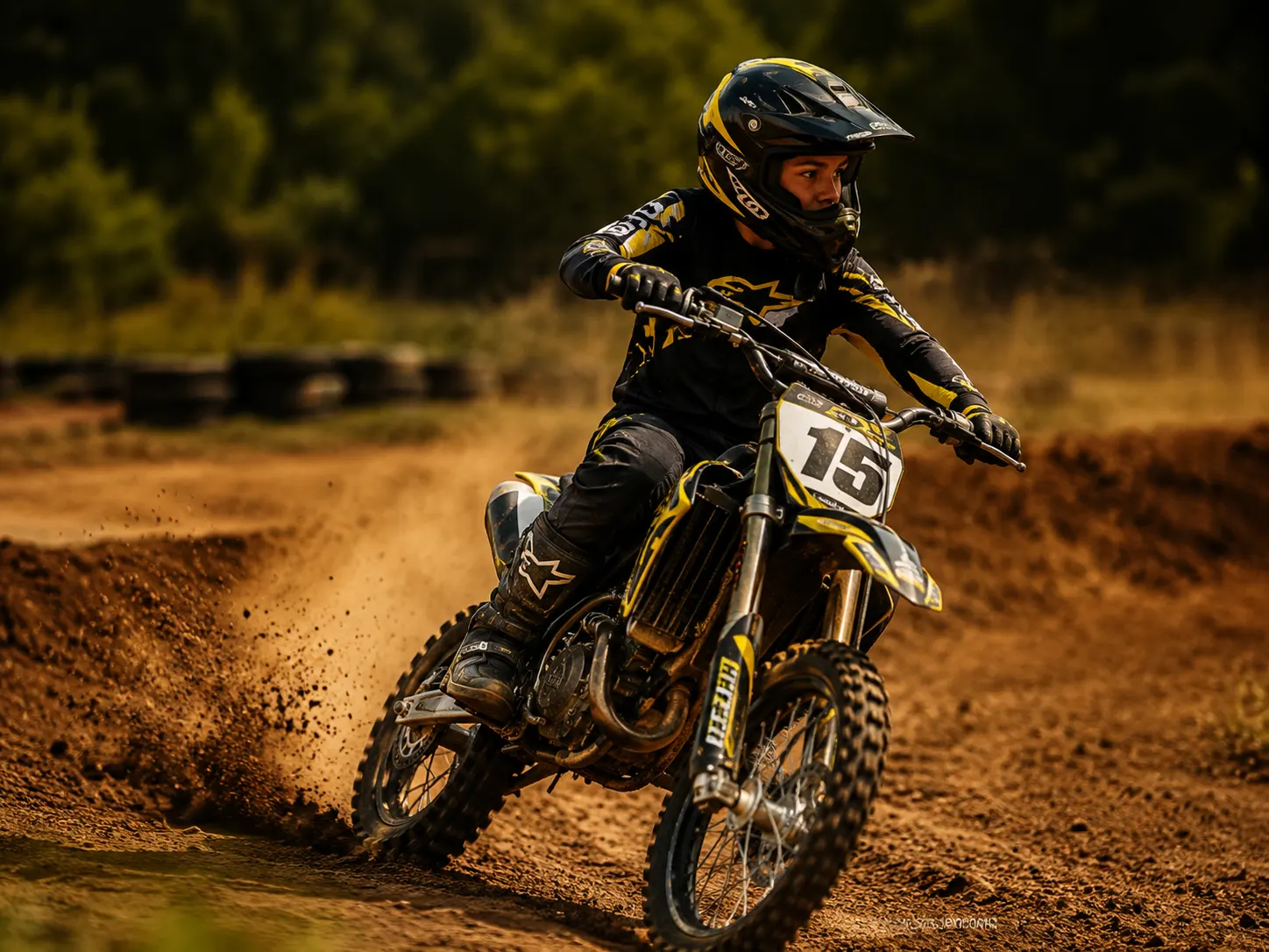 Jovem em curso avançado de motocross