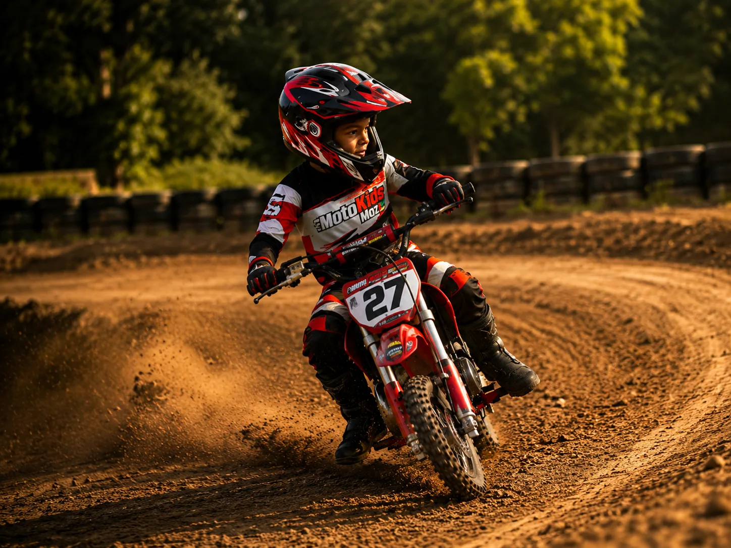 Criança em curso intermédio de motocross